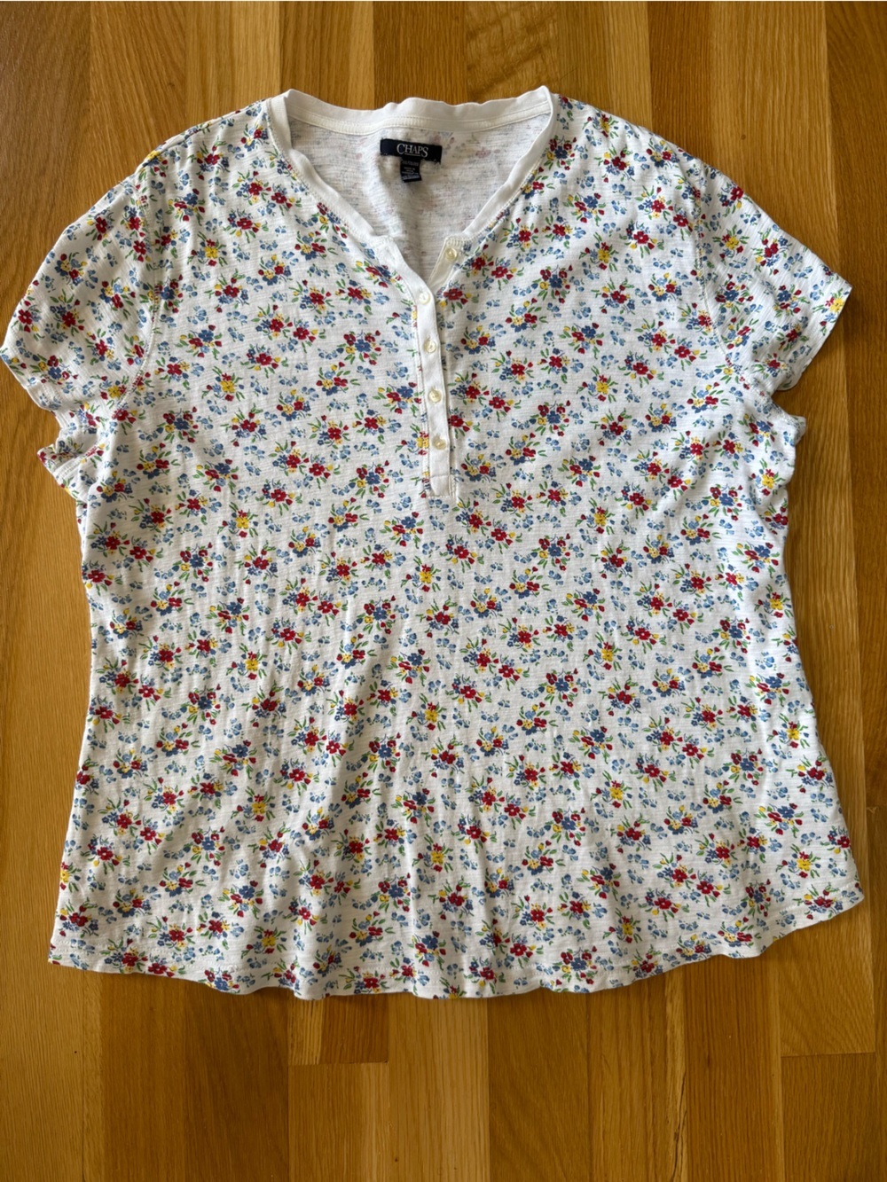 Chaps | White Floral Short Sleeve Button Top | Size XXL